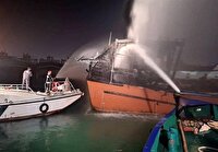 اطفاء آتش سوزی لنج باری در بندر چارک