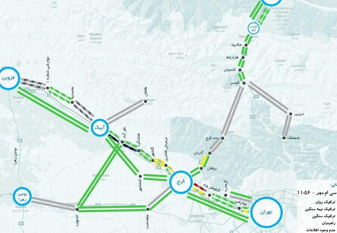 ترافیک نیمه سنگین دربرخی محورهای مواصلاتی البرز
