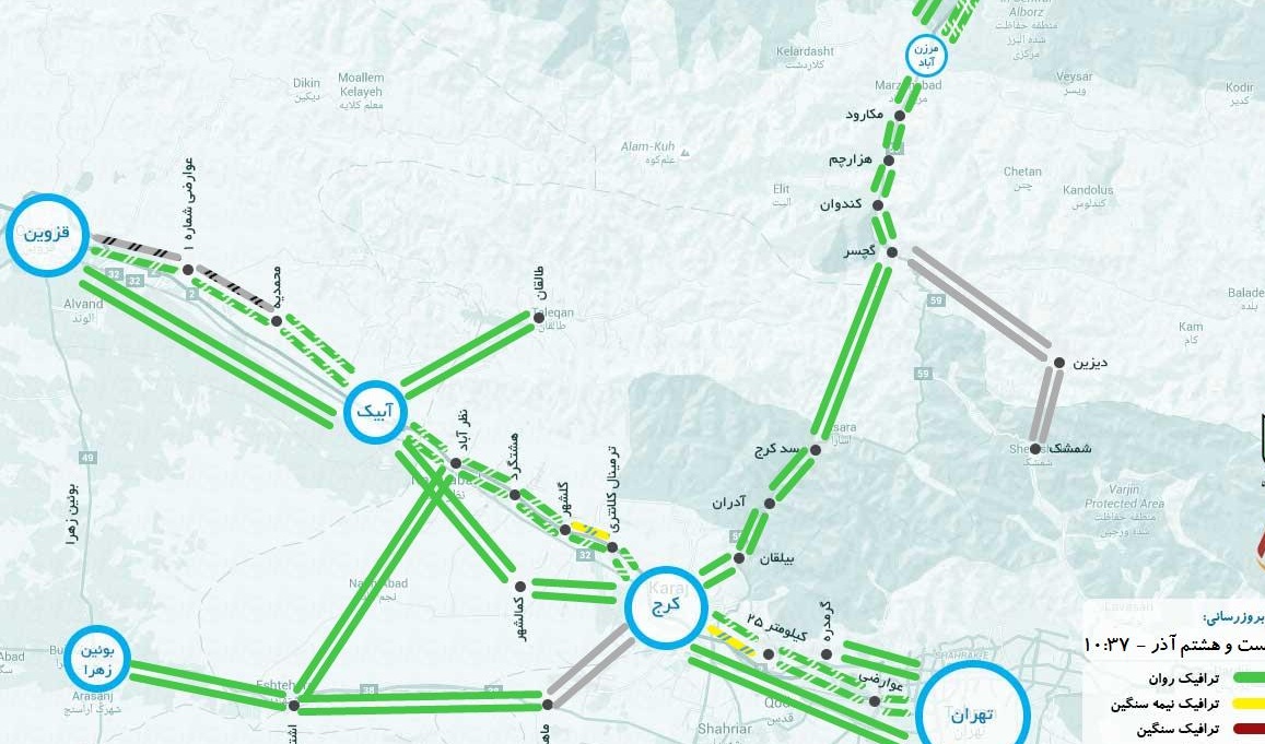 ترافیک روان درمحورهای مواصلاتی البرز
